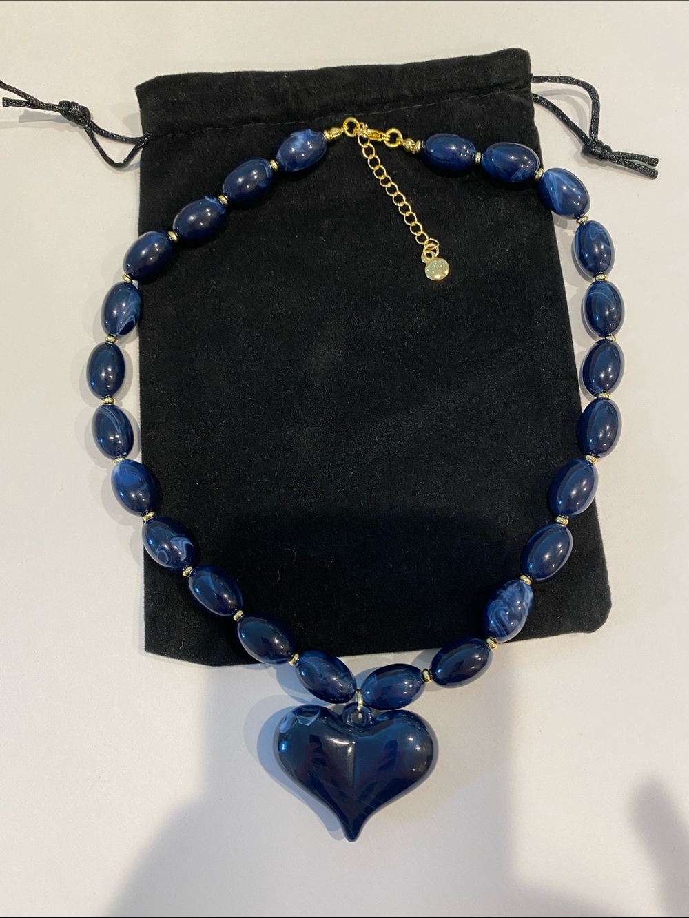 NEW Mayamar Blue Beaded Midnight Heart Chunky Necklace Boho Coastal Girlhoodcore